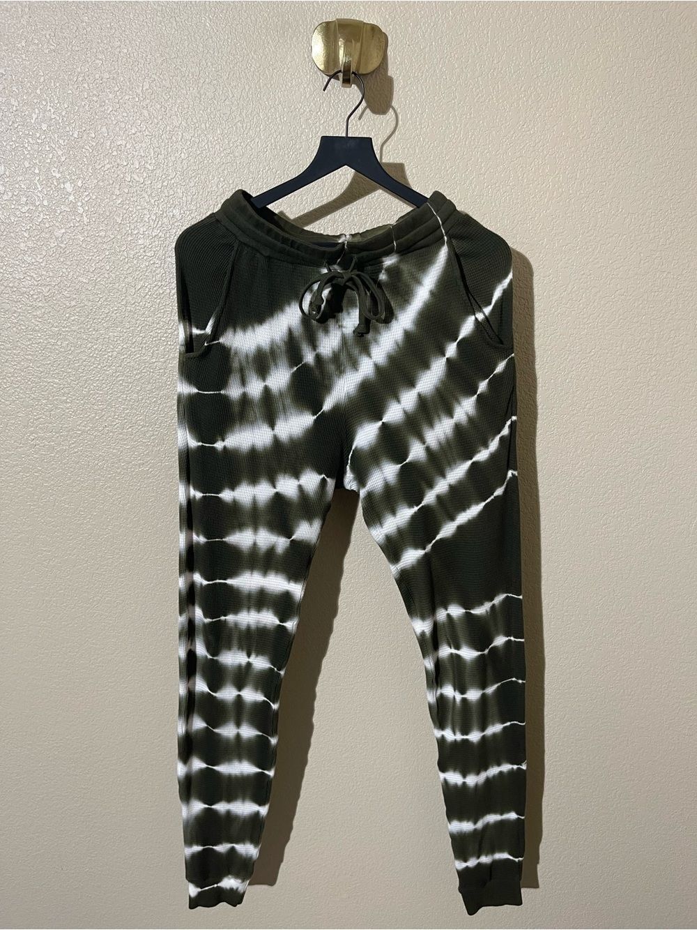 Olive Green Tie-Dye Jogger Pants with Drawstring Waist